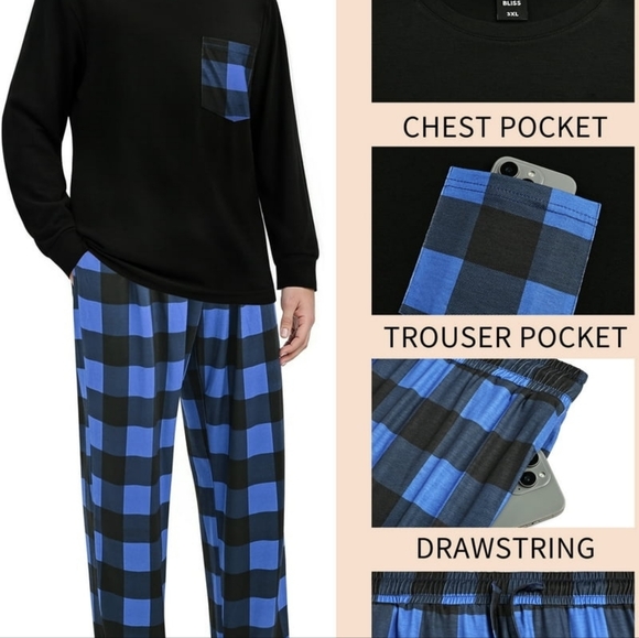 Men Pajamas Set Long Sleeve 2 Piece Set - Picture 5 of 5